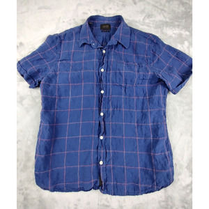 Jachs New York Men's Large Blue 100% Linen Classic Fit Button Short Sleeve